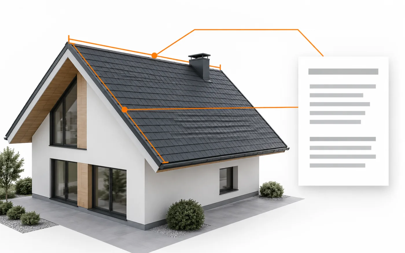 Illustration of roof edges connected to a measurement text summary