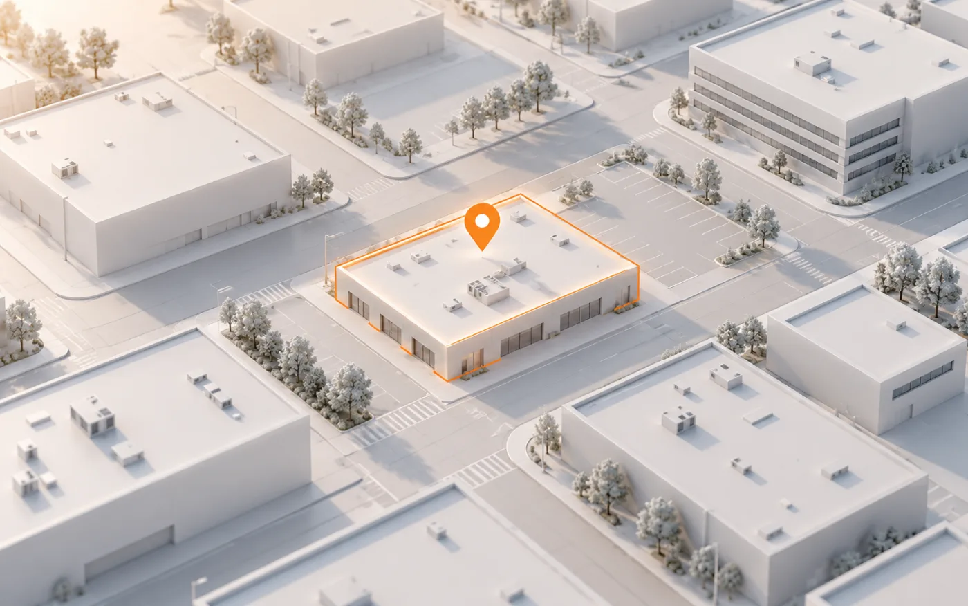 Illustration of a commercial building selected in a neighborhood