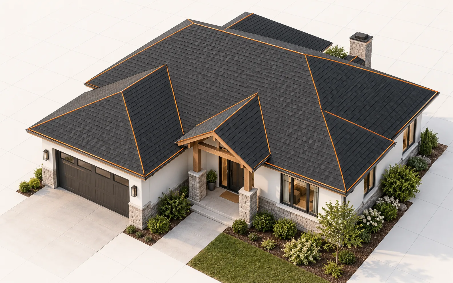 Illustrative 3D residential roof with highlighted planes and edges